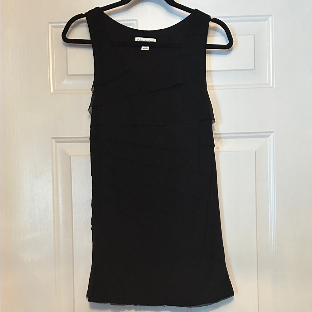 Coldwater Creek Sleeveless Tank Top M 10/12 Black NWOT Stretch Tiered Ruffle